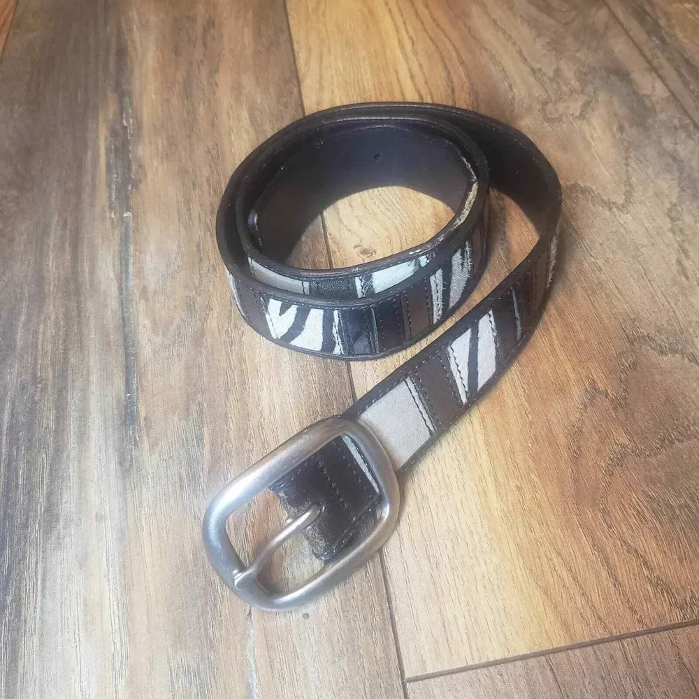 FOSSIL‎ womans genuine leather multi texture calf hair eclectic belt 33